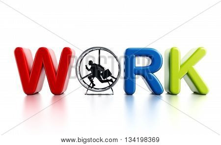 Businessman running in hamster wheel. 3D illustration.