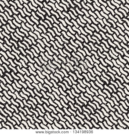 Vector Seamless Black And White Hand Drawn Daigonal Jumble Strokes Pattern. Abstract Texture Background Design
