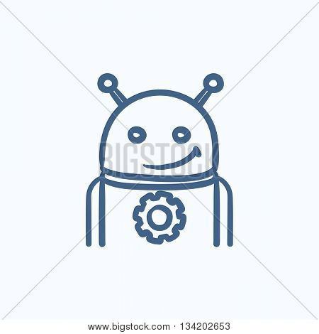 Robot with gear vector sketch icon isolated on background. Hand drawn Robot with gear icon. Robot with gear sketch icon for infographic, website or app.