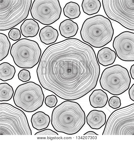 Tree rings pattern seamless black line on white background vector illustration.