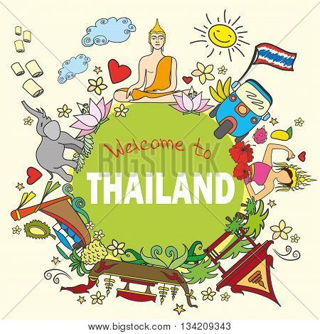 Welcome to Thailand . Set Thai color vector icons and symbols vector illustration