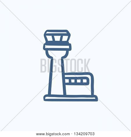 Flight control tower vector sketch icon isolated on background. Hand drawn Flight control tower icon. Flight control tower sketch icon for infographic, website or app.