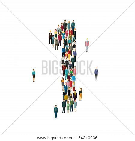 Numbers made of people. Large group of people in shape of number one 1. Flat design, vector illustration.