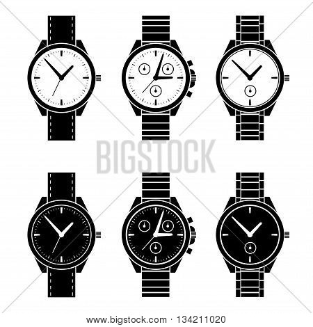 Watch black and white set design vector illustration.