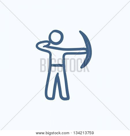 Archer training with bow vector sketch icon isolated on background. Hand drawn Archer training with bow icon. Archer training with bow sketch icon for infographic, website or app.