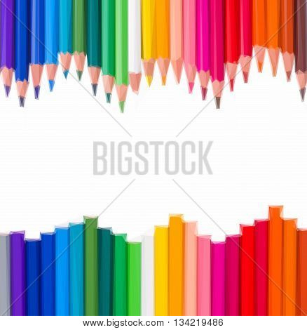 Low poly illustration frame of multicolored pensils