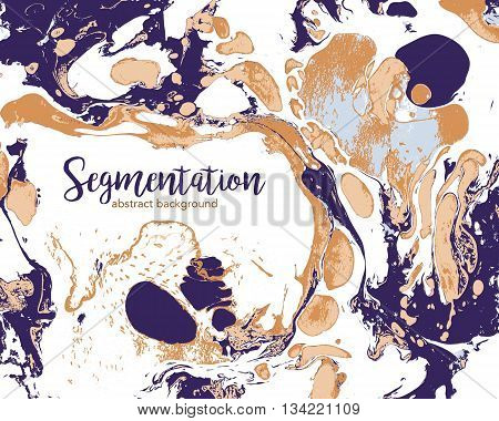 Abstract marbling ebru vector background with waves and splashes blue and orange