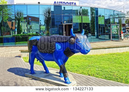 Bus Terminal And Blue Cow In Ventspils In Latvia