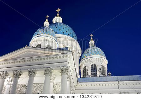 Night View Of The Troitsky Cathedral In St. Petersburg, Russia