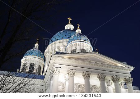 Night View Of The Troitsky Cathedral In St. Petersburg, Russia