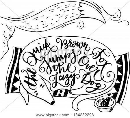 Vector illustration of quick brown fox jumping over the lazy dog funny poster