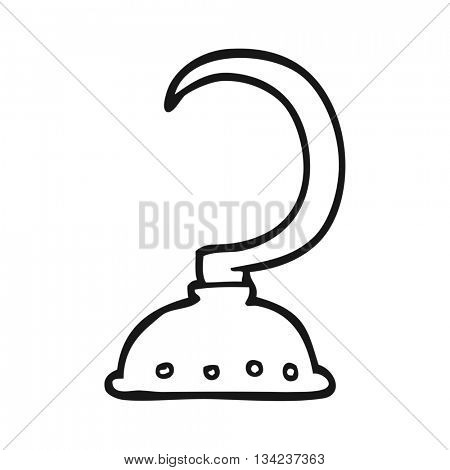 freehand drawn black and white cartoon pirate hook