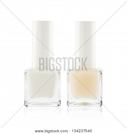 set of light colored nail polishes isolted on white