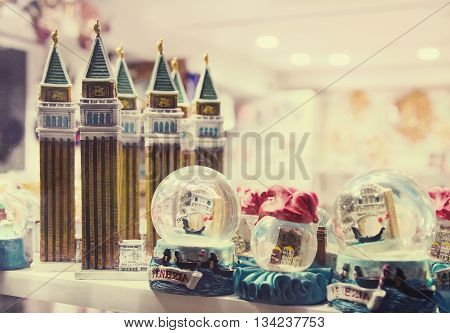 Figurines of attractions and Snowglobes - souvenirs from Venice Italy