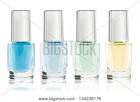 Set of colorful nail polish isolated on white