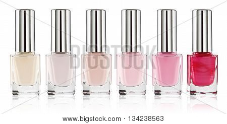Set of colorful nail polish isolated on white