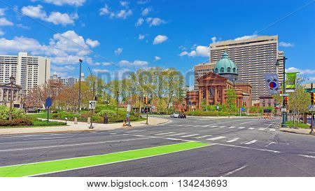 Philadelphia, USA - May 5, 2015: Cathedral Basilica of Saints Peter and Paul in Philadelphia Pennsylvania USA. It is also called as Roman Catholic Archdiocese of Philadelphia