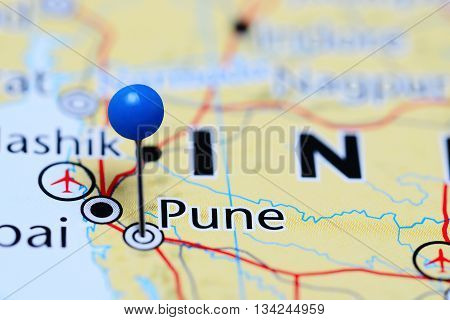 Pune pinned on a map of India