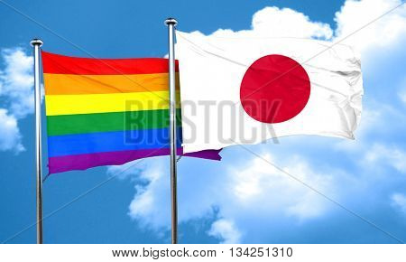 Gay pride flag with Japan flag, 3D rendering 