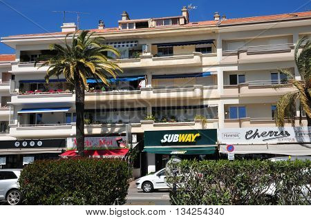 Frejus; France - april 14 2016 : shops in the seaside street