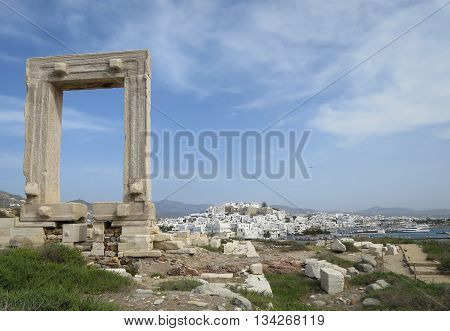 Ancient Portara in beautiful Naxos island, Greece
