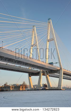 Big Obukhovsky bridge (cable-stayed) over the Neva river St. Petersburg Russia