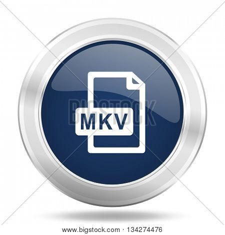 mkv file icon, dark blue round metallic internet button, web and mobile app illustration 
