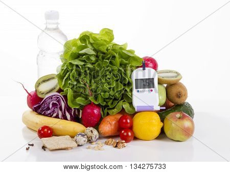 Diabetes diabetic concept. Measuring glucose food diet,