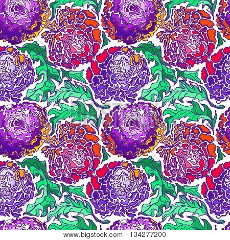 Colorful seamless backgroung with flowers peony. Modern illustration. Can be used for wallpaper pattern fills web page surface textures textile print wrapping paper.