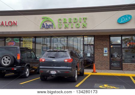 JOLIET, ILLINOIS / UNITED STATES - OCTOBER 9, 2015: The Abri Credit Union offers banking services at its Plainfield branch, in the Crossroads Plaza.