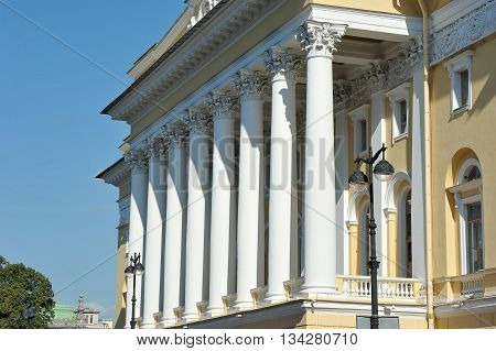 St. Petersburg, Russia, 9 September: Columns On The Facade Of The Alexandrinsky Theatre In St. Peter