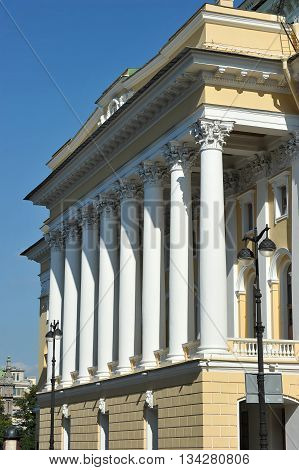 St. Petersburg, Russia, 9 September: Columns On The Facade Of The Alexandrinsky Theatre In St. Peter
