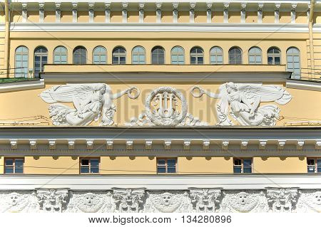 St. Petersburg, Russia, 9 September: The Image Of The Theatrical Muses On The Facade Of The Alexandr