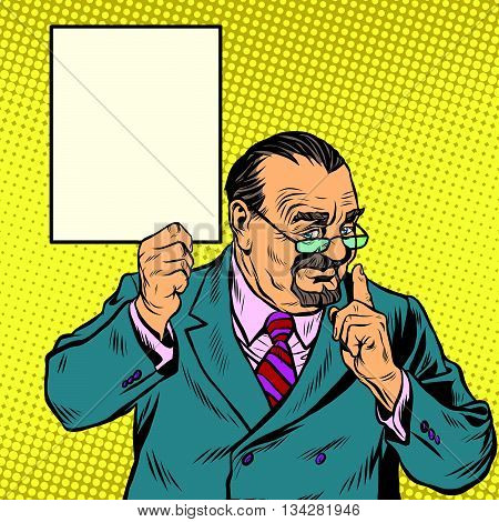 Retro Professor with a beard pop art retro vector. Scientist Professor actively gesturing. poster sign