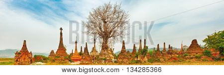 Buddhist temple Sankar. Shan state. Myanmar. Panorama
