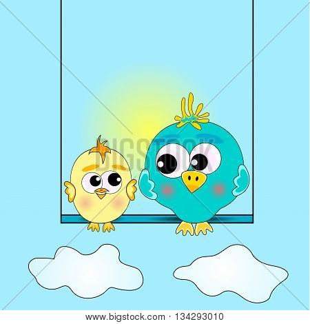 the image of the birds sitting on a swing