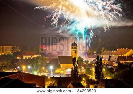 Town of Krizevci fireworks evening view Prigorje Croatia