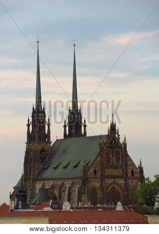 Big city Brno with Spilberk castle in spring evening
