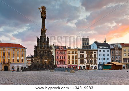 OLOMOUC, CZECH REPUBLIC - JUNE 05, 2016: Holy Trinity Column in the main square of the old town of Olomouc on June 05, 2016.