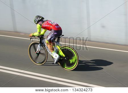 APELDOORN, NETHERLANDS-MAY 6 2016: Jakub Mareczko of pro cycling team Wilier-Southeast during the Giro d'Italia prologue time trial.