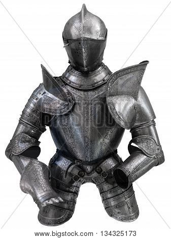 Isolated European Medieval Suit Of Armour (Armor) With Helmet