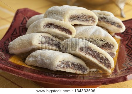  Traditional Moroccan makrout, date cookies, on a dish