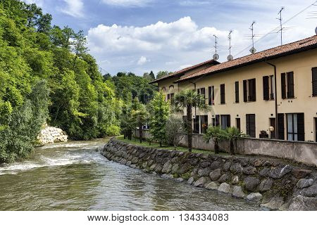 Along the bicycle path of the Lambro river in Brianza (Lombardy Italy) at spring: old house