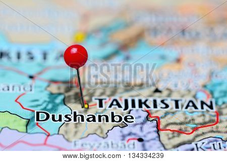 Dushanbe pinned on a map of Tajikistan