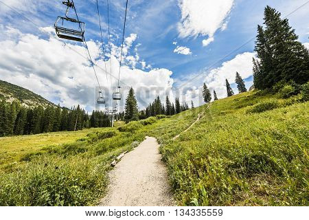 Ski Lift in Alpine Meadows in Albion Basin, Utah during summer