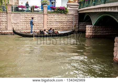 Eskisehir, Turkey - May 29,, 2016 : Gondolas are sailing in the Porsuk River, Eskisehir.
