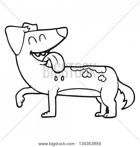 freehand drawn black and white cartoon panting dog