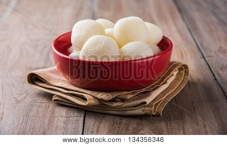 Bangladesh or india's favourite sweet rasgulla or rosogulla,  bengal sweets, made of milk / khoya, sweet meets