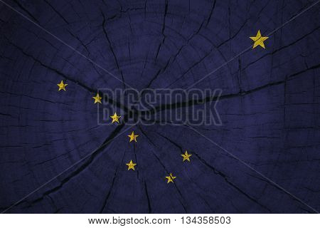 Alaska State Flag painted on old wood texture