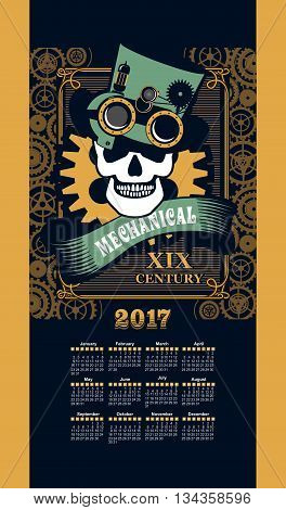 Calendar 2017 mechanical steam punk the inventor of a skull wearing a hat and sunglasses